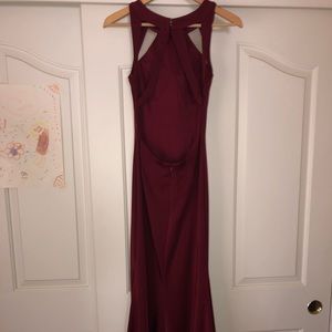 Jovani wine red long formal open-back dress